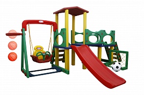 Игровая зона Smart Park с горкой, качелями, баскетбольным мячом и воротами (Happy Box, JM-1005)